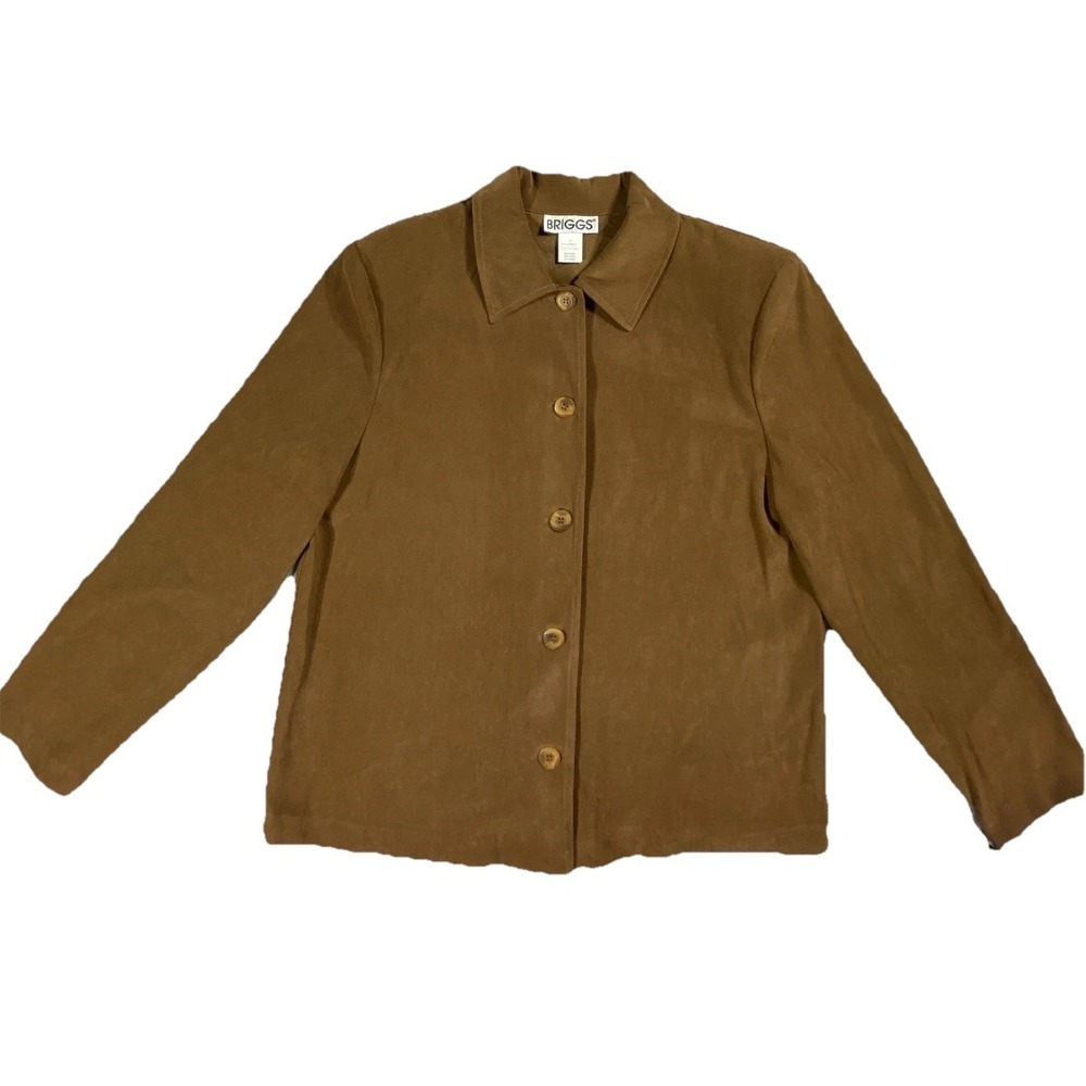 Briggs Shirt Jacket Women's Medium Brown Stretch Long Sleeve Button Front NEW